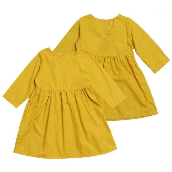 

princess dress children girl spring autumn polyester fiber comfortable leisure sweet long-sleeves round collar pure color1, Red;yellow