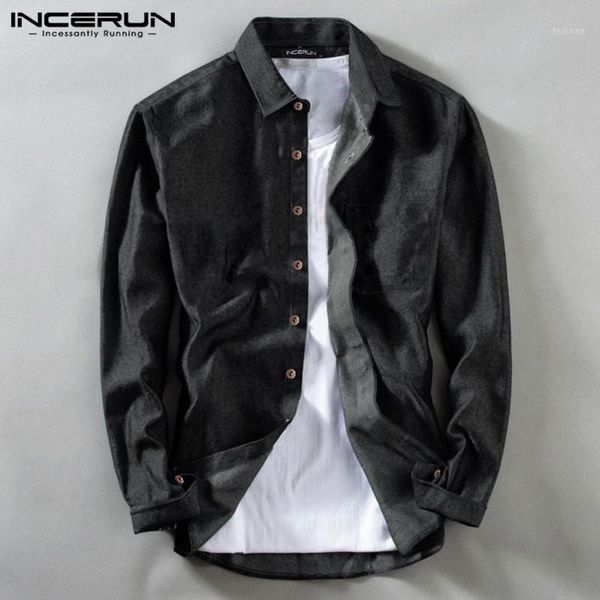 

incerun long sleeve men's shirt brand solid color 2019 streetwear button casual blouse lapel fashion japanese style shirts men1, White;black