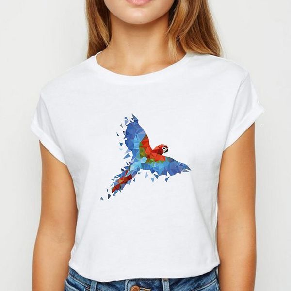 

животные попугаи футболки модные весенние летние футболка женщин популярное показать тонкий универсальный простой верхняя о-воротник футболк, White