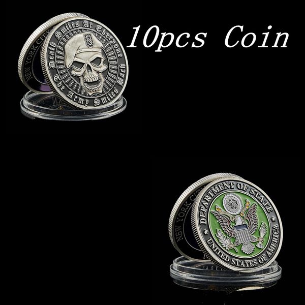 

10pcs usa challenge coin craft metal skull green beret colorful department of state eagle liberty in god we trust us coin