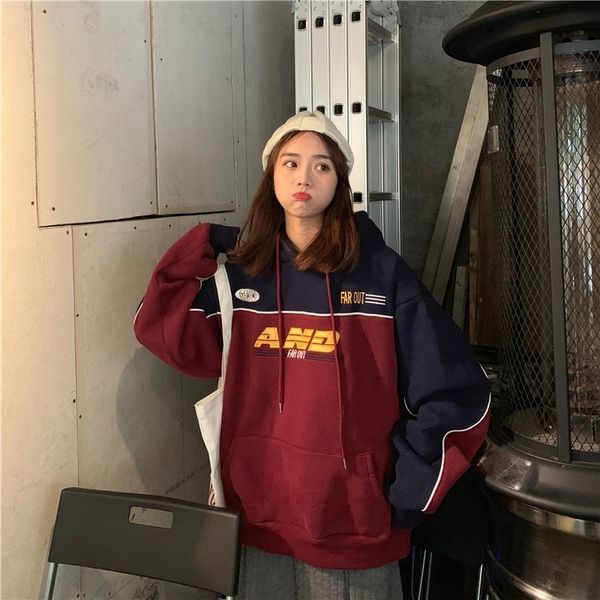 

sweatshirt female cec korean version of harajuku hood bf lazy retro plus velvet thickening versatile net red mschf jacket tide y200610, Black