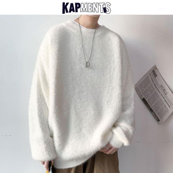 

kapments winter clothes men solid fleece sweater 2020 mens korean knitted sweaters harajuku pullovers male vintage sweatshirts1, White;black