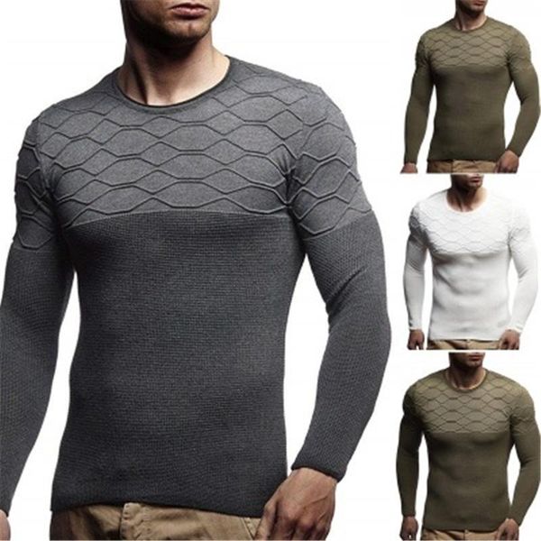 

man diamond printing knitting sweaters fashion trend long sleeve round neck pullover sweater clothing male spring slim casual bottoming, White;black