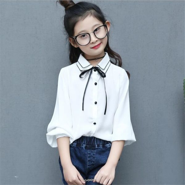 

autumn kids girls clothes children clothing princess long sleeve child bowknot shirt school girl blouse white red blouses y200704, White;black