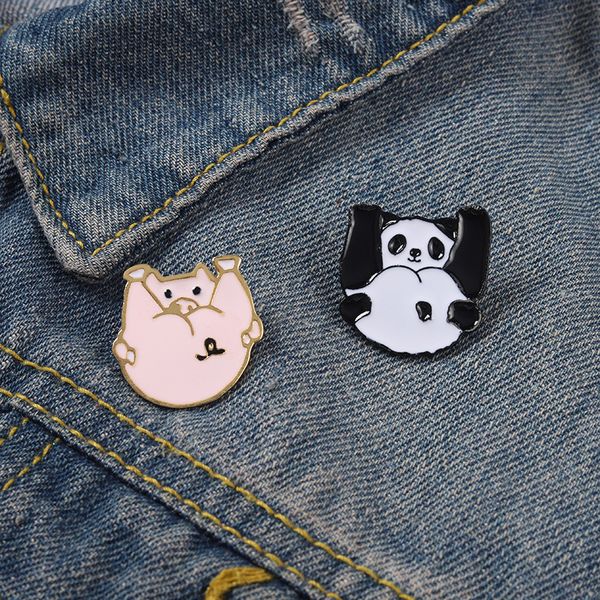 

cartoon animal enamel pins custom chibi pig and panda brooches bag badge childlike cartoon jewelry cute gift for kids, Blue