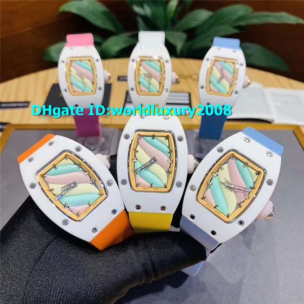 

vs rm07-03 tzp white ceramic rose gold automatic ladies watch sapphire crystal rubber strap womens / lady wristwatches, Slivery;brown