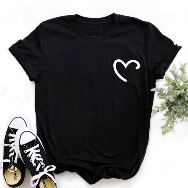 

summer new fashion heart printed women tshirt kawaii 90s girls shirts couple friends black tee, White