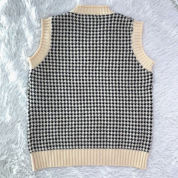 

wool sweater vest women winter korean vintage houndstooth geometric plaid v neck sleeveless pullover waistcoat jumper 201203, White;black