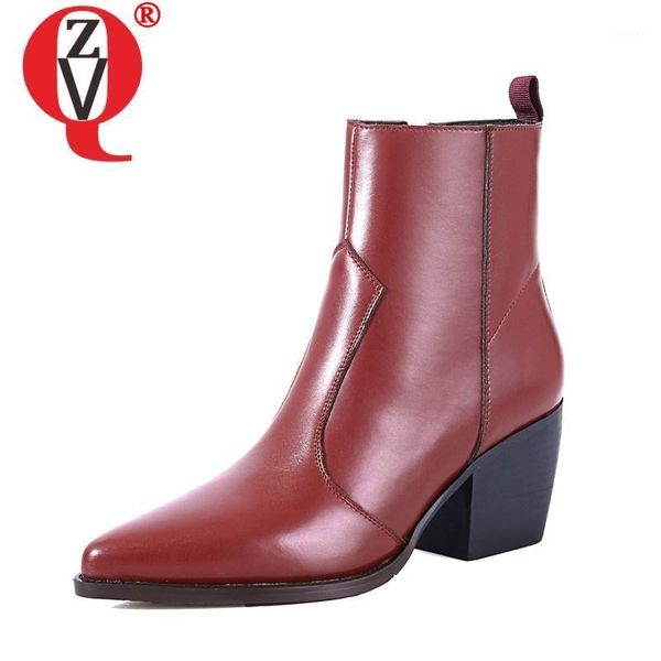 

zvq genuine leather ankle boots woman fashion party shoes 2020 winter new style pointed toe side zipper high heels women booties1, Black