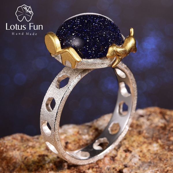 

lotus fun real 925 sterling silver natural gemstone handmade fine jewelry dog escape from the earth rotatable rings for women y200918, Slivery;golden