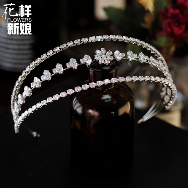 

haoshi three layer luxury crown beautiful temperament korean bride flower fairy hair band wedding dress headdress, Silver