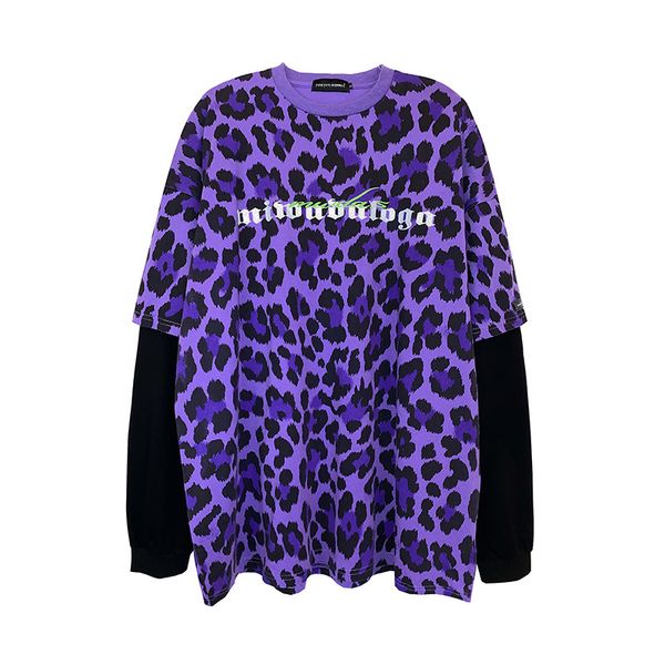 

new leopard 2021 retro print joker loose nightgown dark hip street long shirt 1 t74f, Black