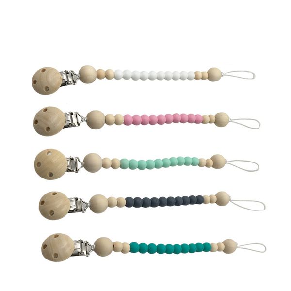 

diy comfort wooden pacifier chain baby molars toys natural silicone beads
