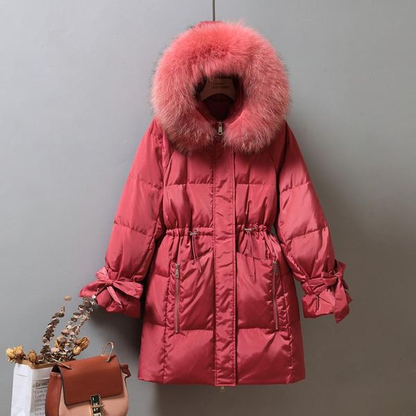 

zvaqs women's clothing white duck down jacket women real raccoon fur collar hooded winter parkas woman long female coats casaco, Black