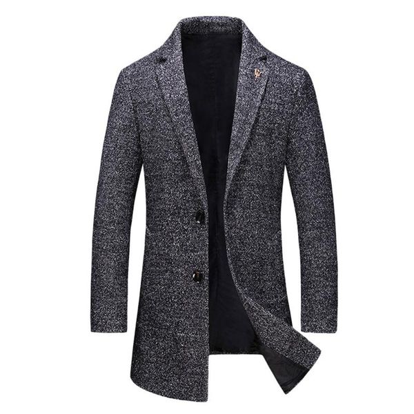 

men casual blends nice autumn winter warm long coat fashion business long slim overcoat mens coat outwear blends, Black