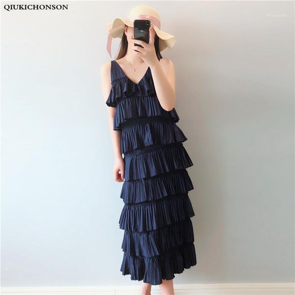 

4xl 5xl plus size ruched dress women summer long dress high waist backless v neck korean style ladies spaghetti strap1, Black;gray