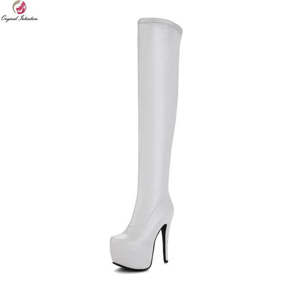 

original intention new arrival women over-the-knee boots round toe thin heels boots black white shoes woman plus us size 4-16
