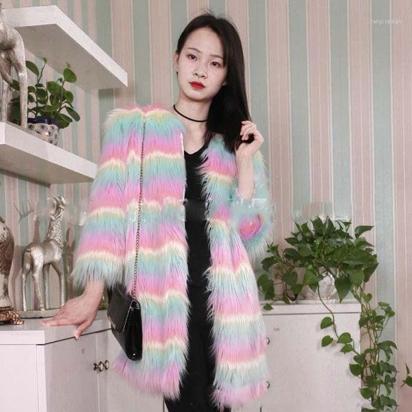 

o-neck colours thick faux fur coats women 2018 winter warm slim fit fur coats and jackets ladies plus size coat 4xl size1, Black
