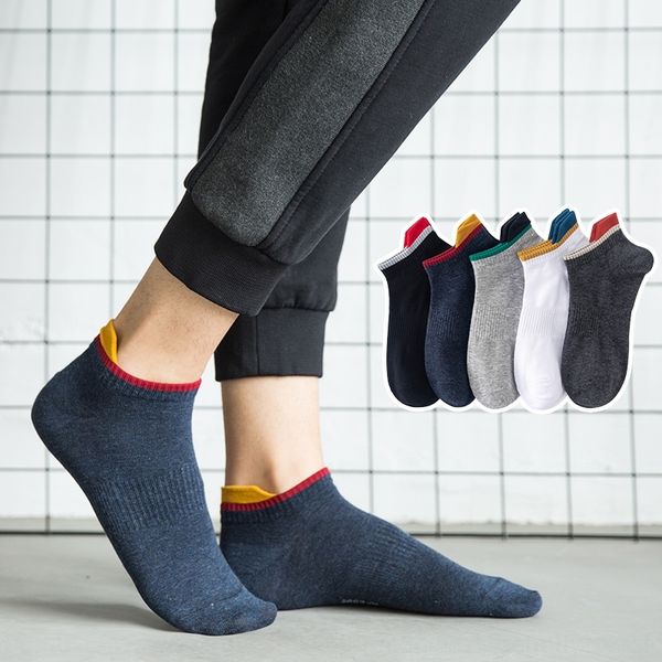 

qa26z spring new men's boat anti-friction breathable deodorant color matching cotton sports socks heel sweat-absorbing qi socks for men, Black