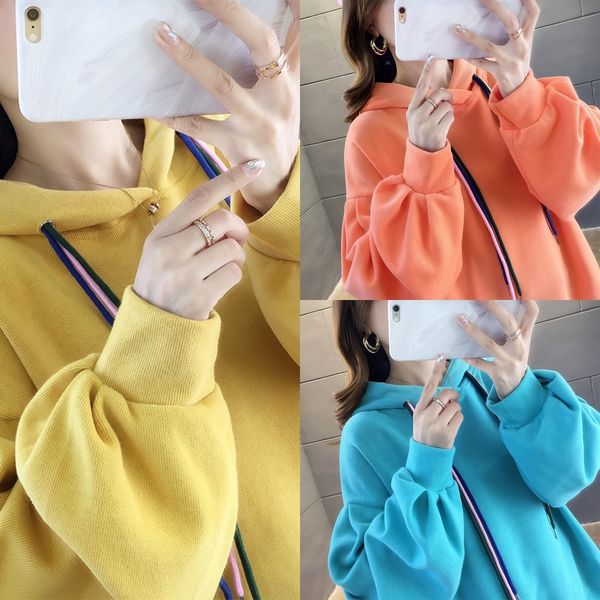 

3tuae spring and autumn lazy style bf fashion sweater hoodie white sweater women's spring new and thin loose korean style 2019 autumn i, Black