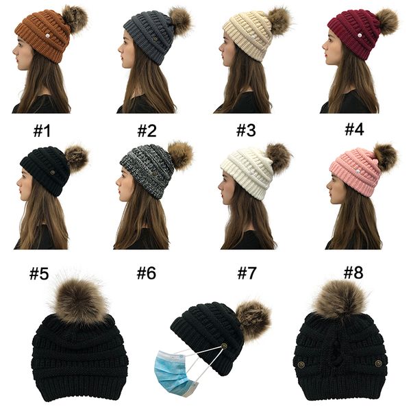 

16style criss cross pom pom beanies women girl winter knitted hats outdoor ponytail beanie detachable pompom hat knit cross cap cpa3304