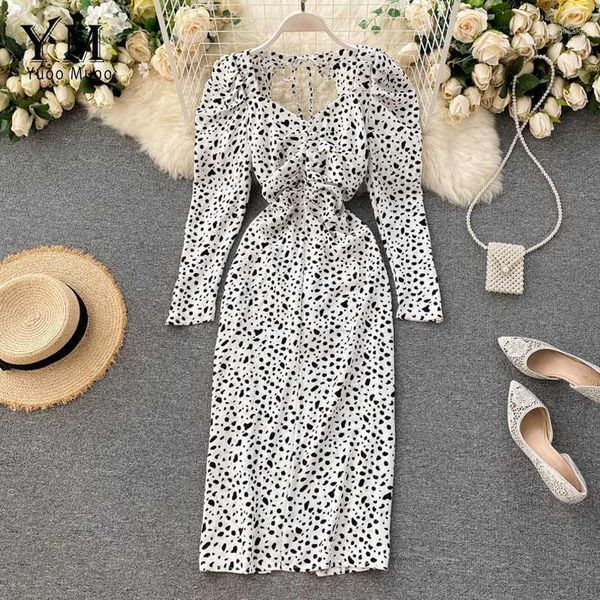 

yuoomuoo french vintage long puff sleeve party dress 2020 autumn backless print dress elegant v-neck back split long1, Black;gray