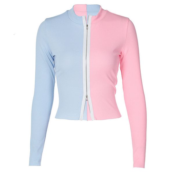 

splicing knitted cardigan fall / winter 2020 women's standing collar sweater long sleeve zipper short open navel for women, White;black