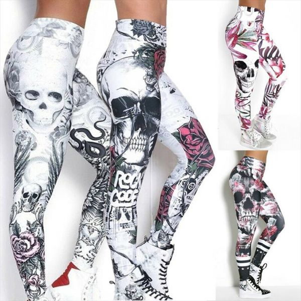 

goocheer new arrival leggings women skull head 3d printed camouflage legging workout leggins slim elastic plus size pants legins, Black