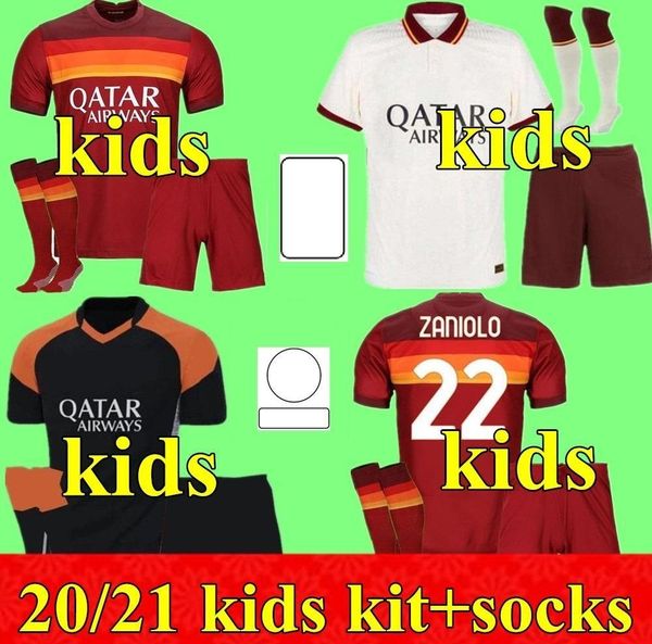 

new 2020 2021 roma shaarawy dzeko kids kit soccer jersey 20 21 pastore perotti totti de.rossi youth child rome camisetas football shirt, Black