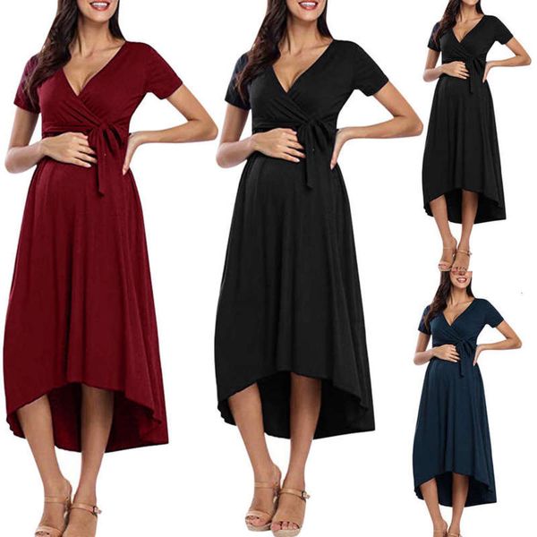 

selling large v-neck belt maternity dress, Black;gray