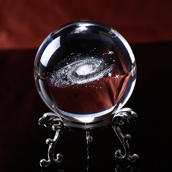 6 см Диаметр Глобус Galaxy Миниатюры Кристалл шар 3D лазерный гравированный кварцевый стеклянный шар сферы дома украшения дома аксессуары подарки 201125