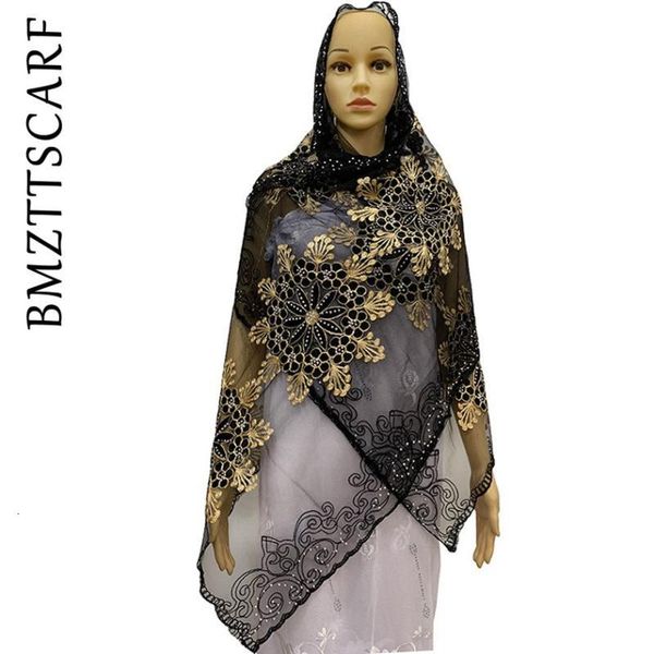 

african muslim women net scarf net match cotton embroidered with beads for shawls bm914, Blue;gray