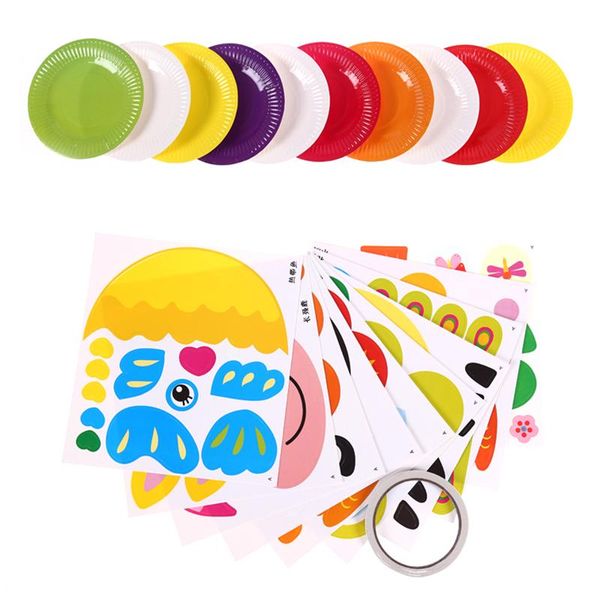 

10 животных детские тарелки блюдечко ручной diy творческий цветной бумаги paste картины детский сад детские головоломки pay jllizg