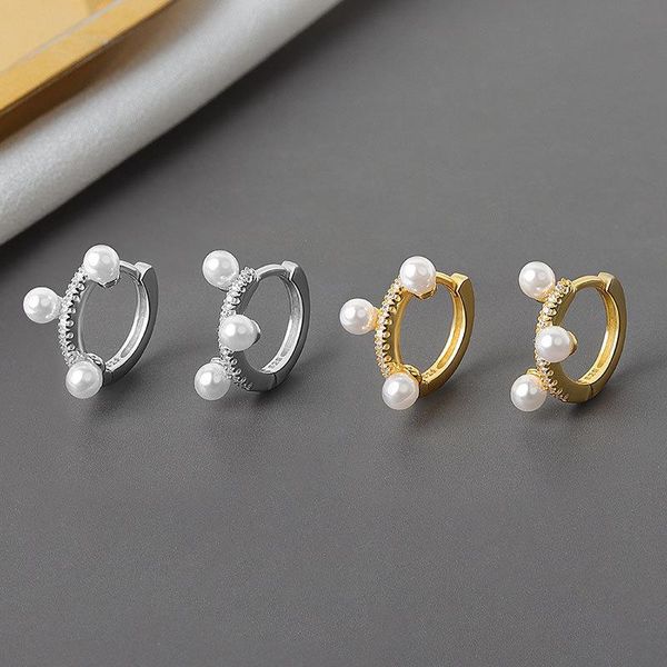 

925 sterling silver round pearl charms stud earrings for women girls wedding party jewelry eh1149, Golden;silver