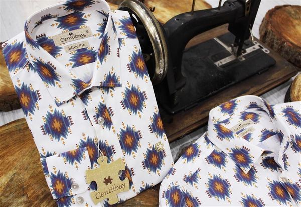 

gentilbay men's ethnic printed orange slimfit long-sleeve sport shirt dpd134 1022, White;black