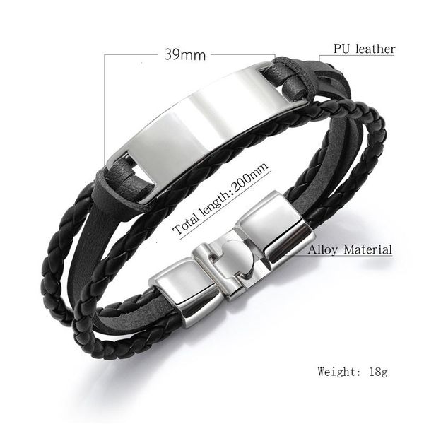 

for men personalized stainless engraved women bracelets steel tag layered genuine leather bangle braided black bracelet hand jewelry