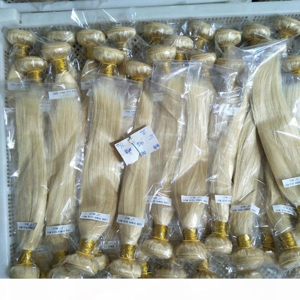 

peruvian body wave straight hair weaves double wefts 100g pc & 3 pcs lot 613 bleached blonde color, dhl, Black