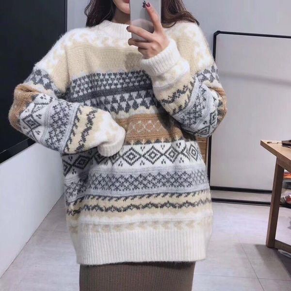 

women's sweaters round neck pullover autumn winter 2021 korean style loose bf long sleeve coat fashion en*, White;black