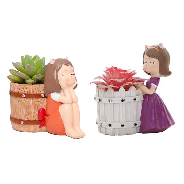 

2x flowerpot resin succulent planter cactus pot garden home decor ornament
