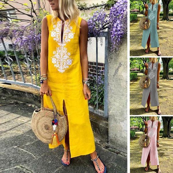 

autumn women patchwork dress vintage casual loose maxi long dresses stand neck sleeveless beach dress vestidos plus size, Black;gray