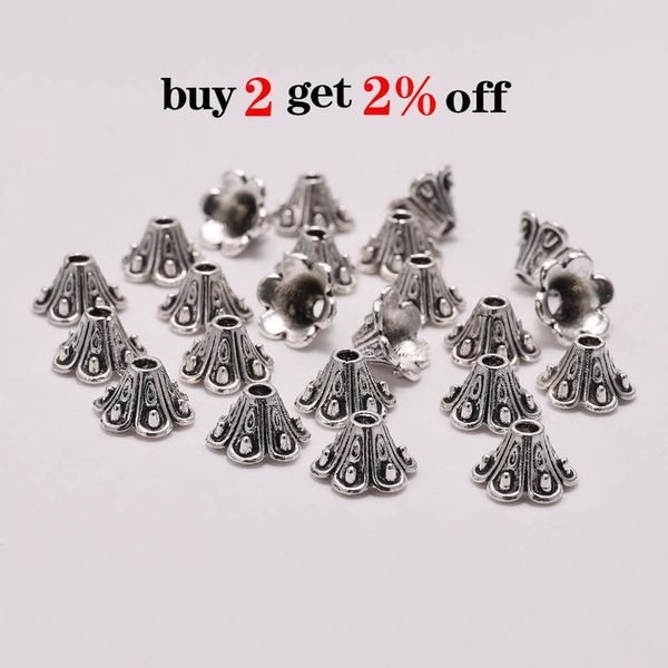 

50pcs lot 8mm 6 petals tibetan flower loose sparer end bead caps cone for diy jewelry making findings earrings h jllxxk, Silver