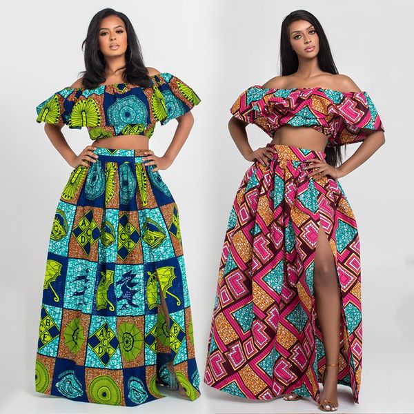 

new african print 2 pieces set ankara style dashiki and skirt elegant ladies clothing wedding party skirts suit, Black;gray