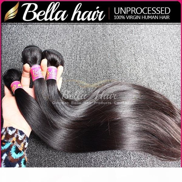 

bella hair 8a peruvian full head 4pcs virgin human hair weft 3pc+1pc closure(4*4) natural color straight human hair weaves with closure, Black