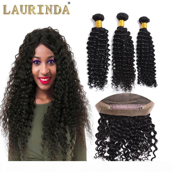 

pre plucked 360 frontal with bundles deep wave curly 9a virgin peruvian 360 lace frontal band closure with baby hair with human bundles, Black;brown