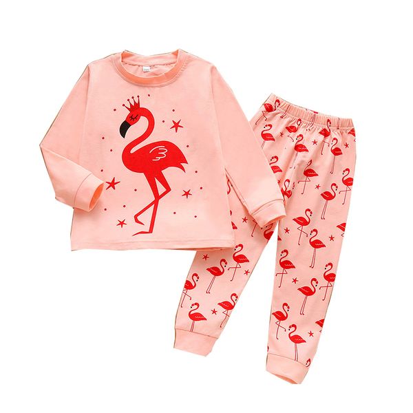 

kids girls cartoon outfits flamingo printed girls long sleeve shirts toddler elastic trousers teens casual clothes suits 061024, White