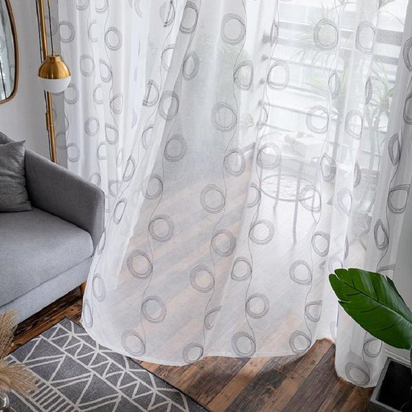 

modern simple circle embroidered window screen cotton and linen fabric for living room bedroom kitchen transparent tulle jk158z