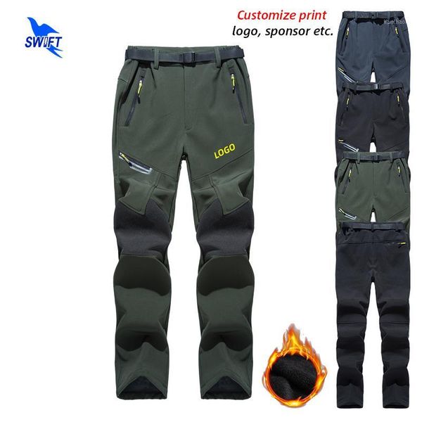 

outdoor pants 2021 autumn men's warm fleece softshell waterproof sport thermal hiking camping climbing skiing trousers customize1, Black;green