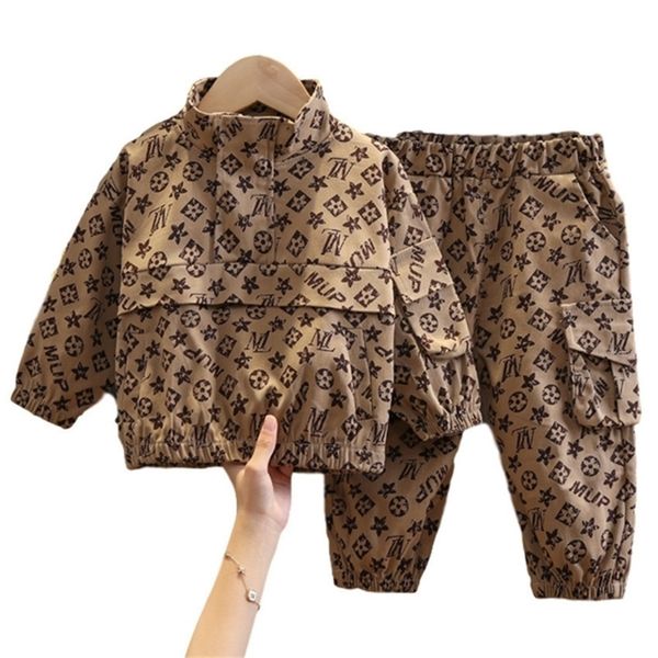 

full letters fashion sportswear spring kids cotton jacket coat and side pocket pants 2 piece outfits tracksuit new 80-120cm h12901, White