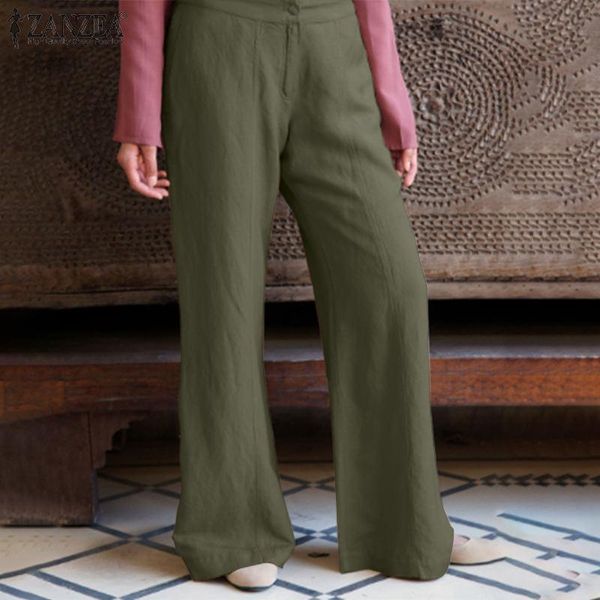 

zanzea 2020 женские осенние брюки элегантные брюки широкого покроя casual solid button zipper long pantalon плюс размер palazzo репа 5xl, Black;white