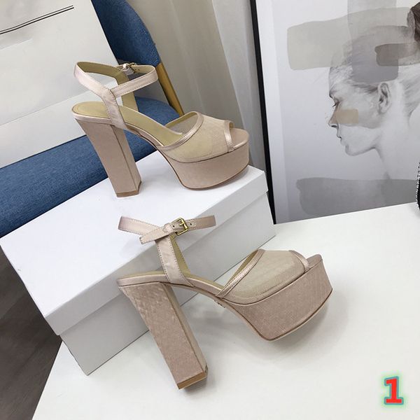 

delivery - women's thick bottom lace up high heeled sandals fashion gauze thick heeled sandals designer women's wedding party sand, Black